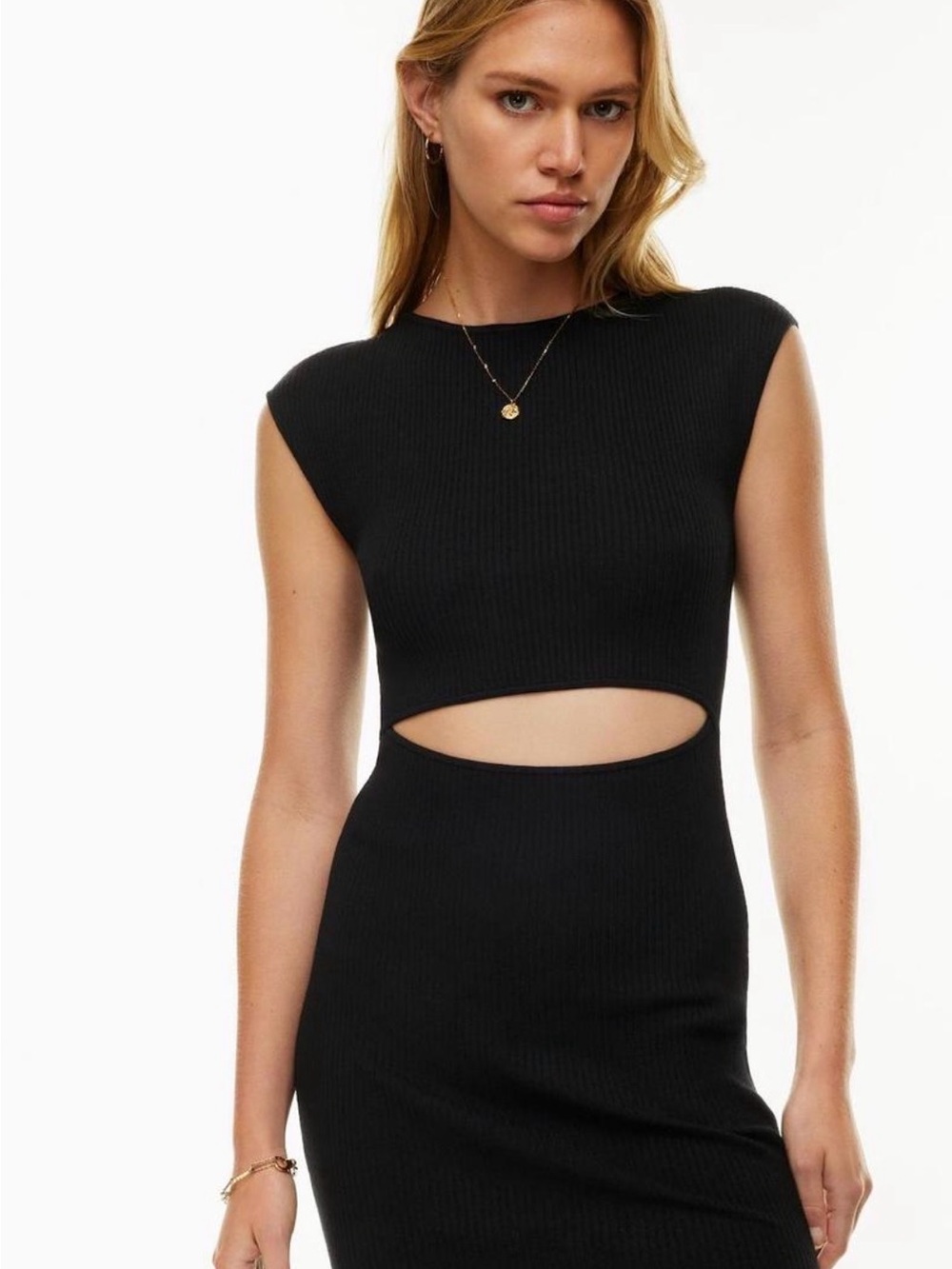 Aritzia WILFRED Black Ribbed Cutout Mini Dress